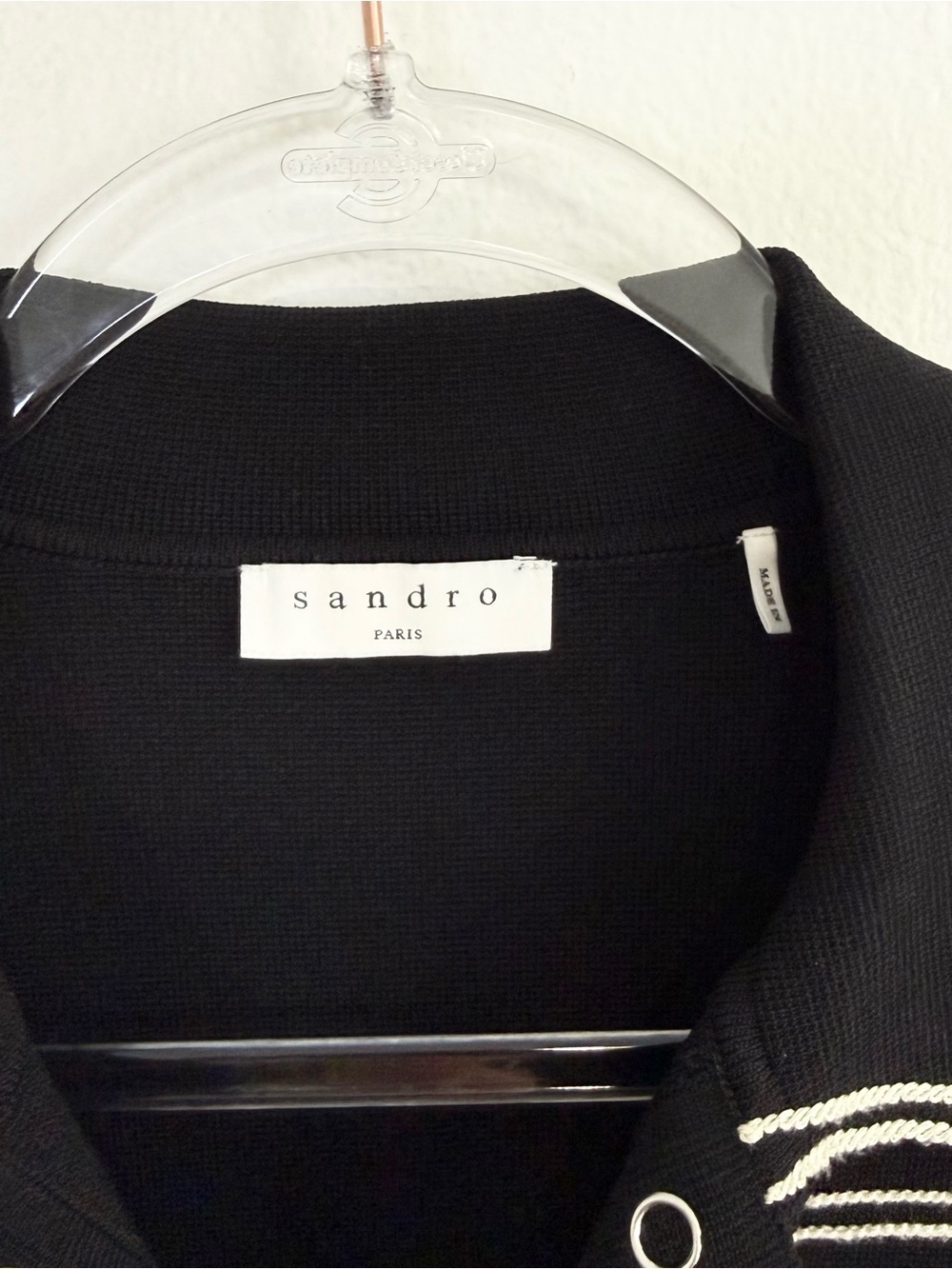 Sandro Size 2 Medium Topstitched Denim Style Milano Cardigan Black White Trim - Picture 4 of 6